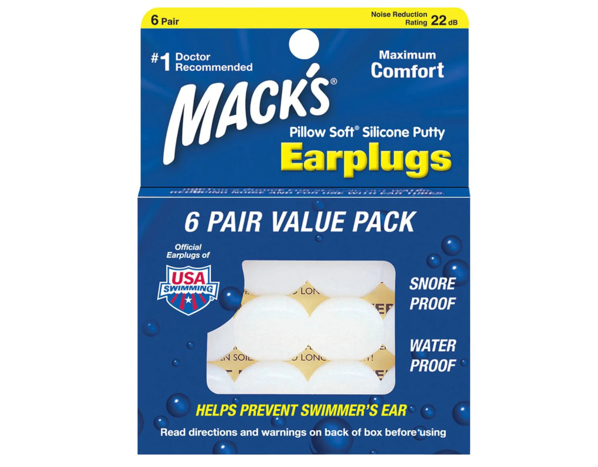 Mack's Pillow Soft Silicone Earplugs, Snore \u0026 Water Proof, 6 Pair, 2-Pack